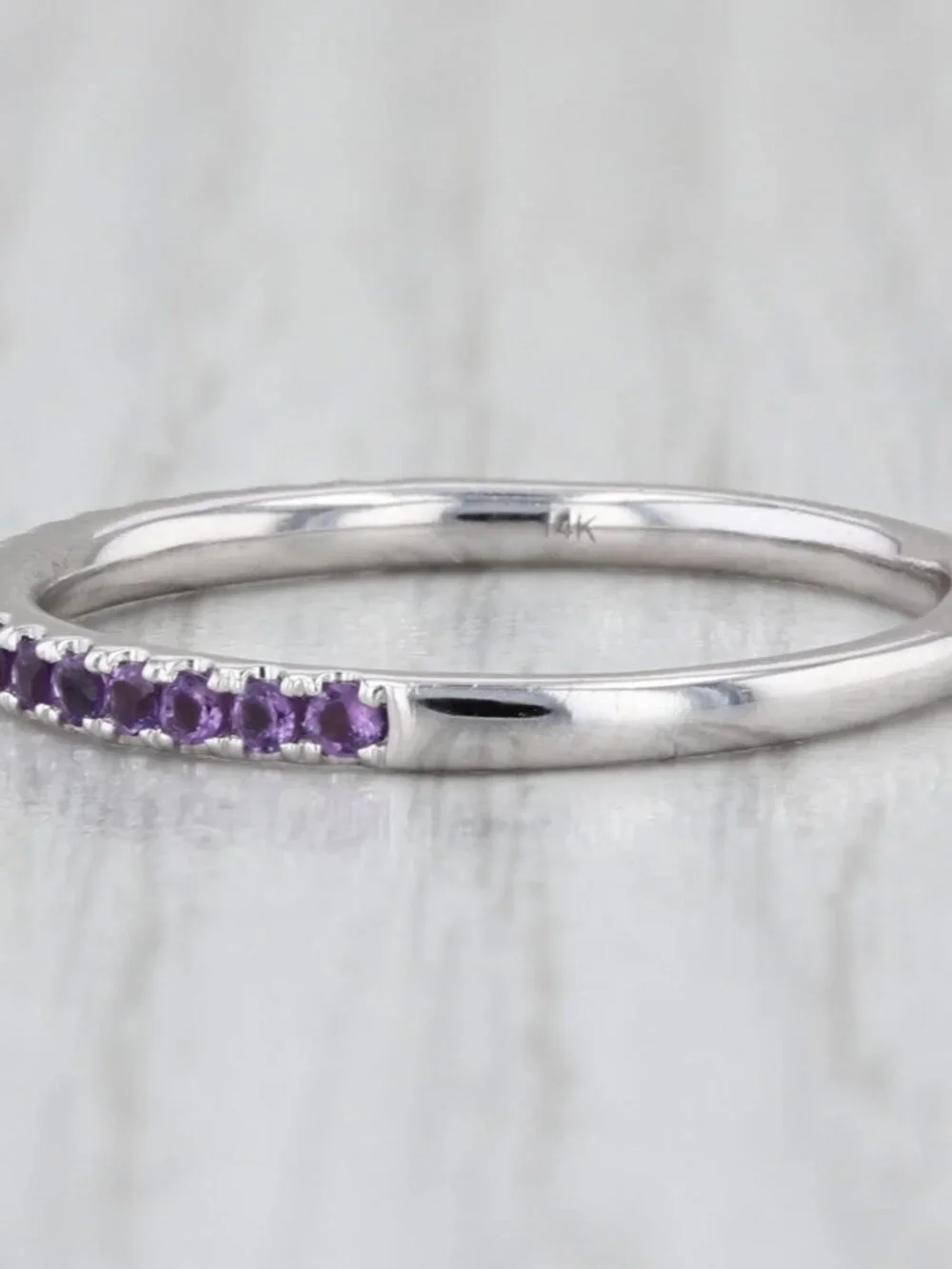 0.26ctw Amethyst Stackable Ring 14k White Gold Size 9.25 Wedding Band